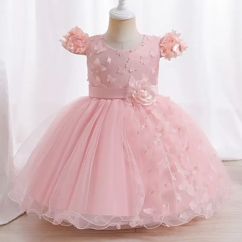 Toddler baby clothes Pink baby girl\'s first birthday party dress Formal Christmas dinner dress Suitable for 0-3 years old baby