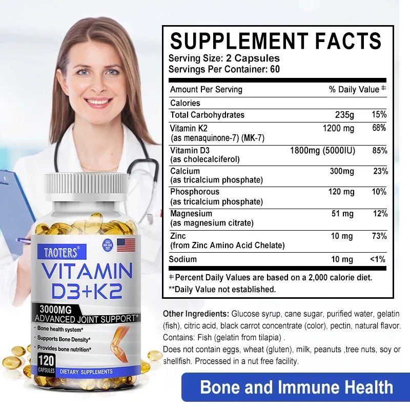 Optimum Vitamins D3 and K2 - Supports Strong Bones and Muscles, Calcium Absorption and Immune Health