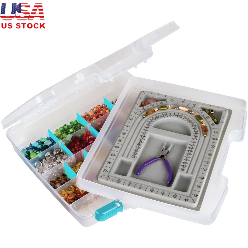 

Полупрозрачная шкатулка для ювелирных изделий. Хранение поделок с подносом для бисера и съемными перегородками, органайзер для бус и металлов.