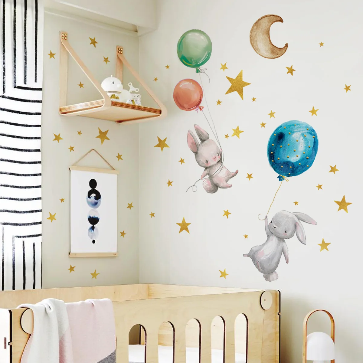 Rabbit midnight light star wall stickers Cartoon wall stickers glow-in-the-dark decorative wall stickers for children's rooms