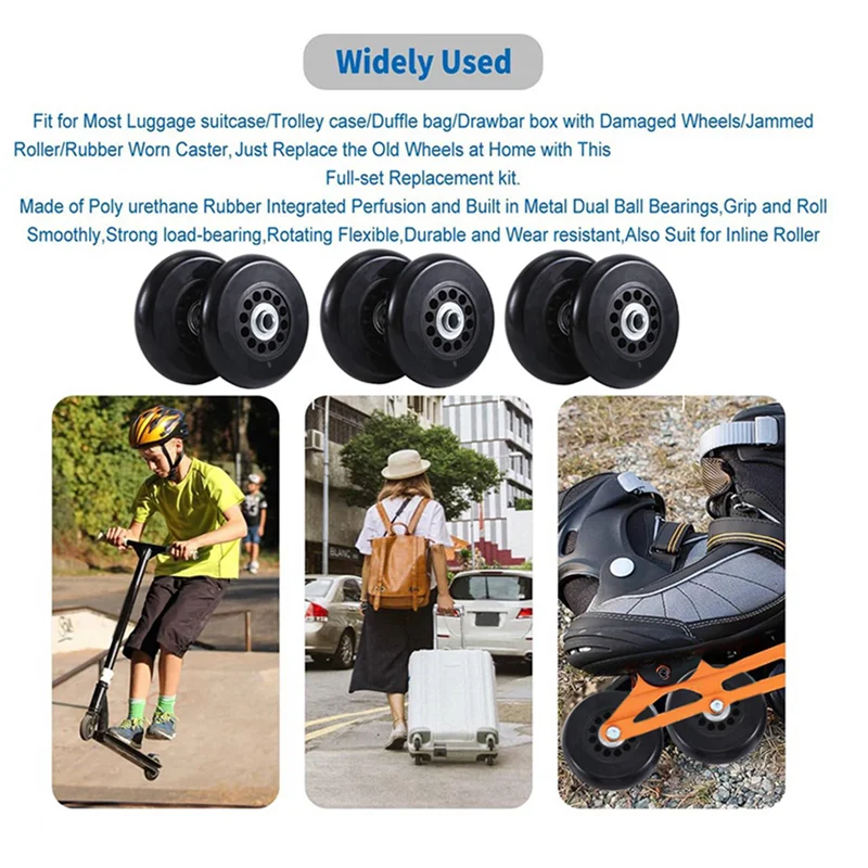 

FX-78X20mm Set Of 2 Luggage Suitcase Replacement Wheels Kit PU Swivel Caster Wheels Carbon Steel Bearings Repai Set Kit