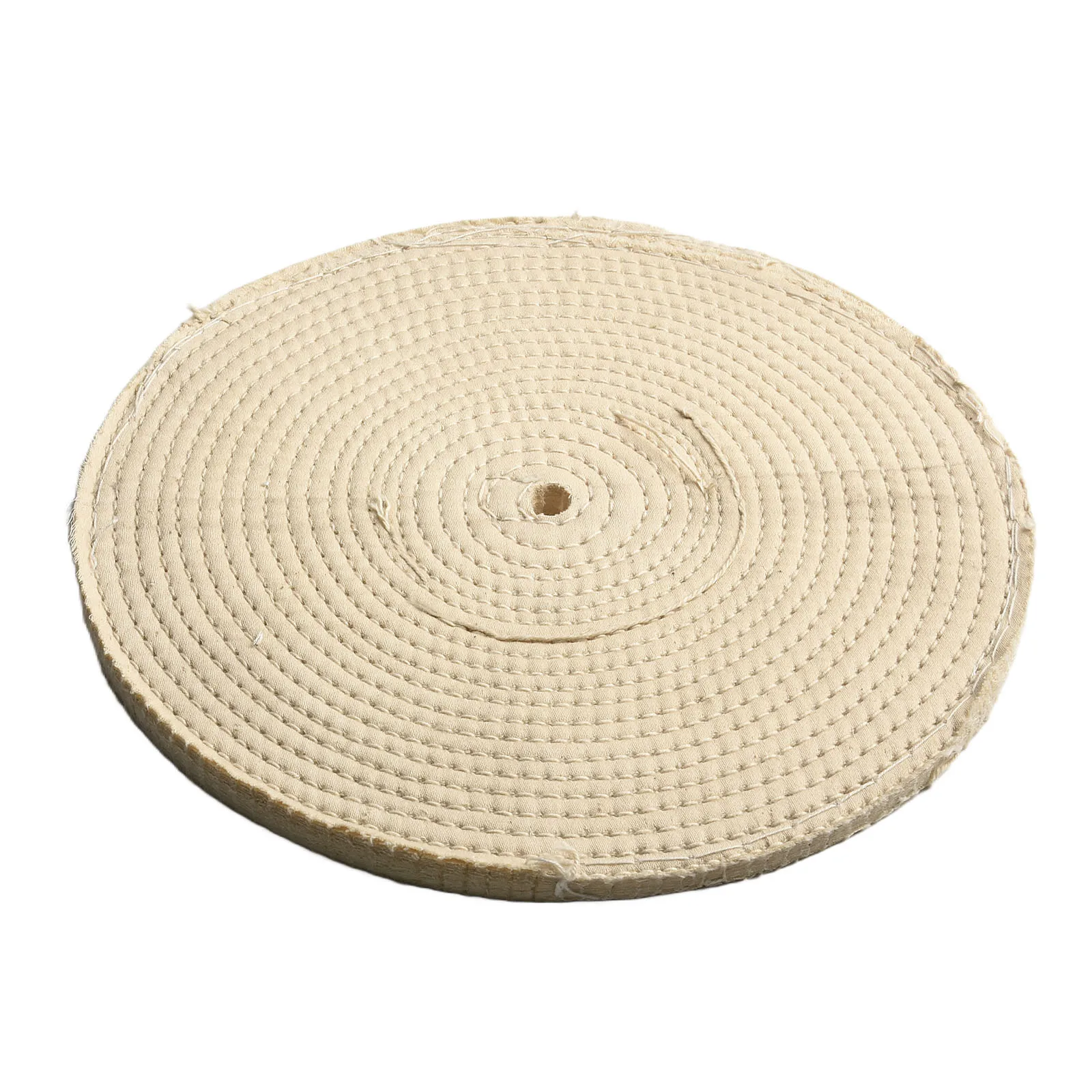 250mm Spiral Sewn Cotton Buff Wheel with Leather Lipped Inner Hole for Mounting Stability During High Polishing Operations