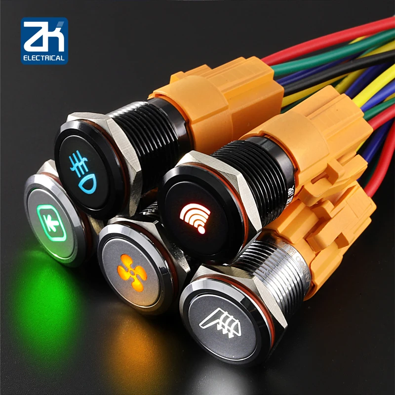 

16/19/22mm metal button switch car function button pattern logo with light momentary/Self-reset