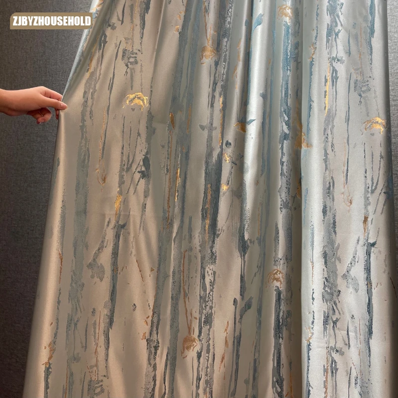 New Chinese Curtains for Living Dining Room Bedroom High Precision Simulation Silk Gold Curtain