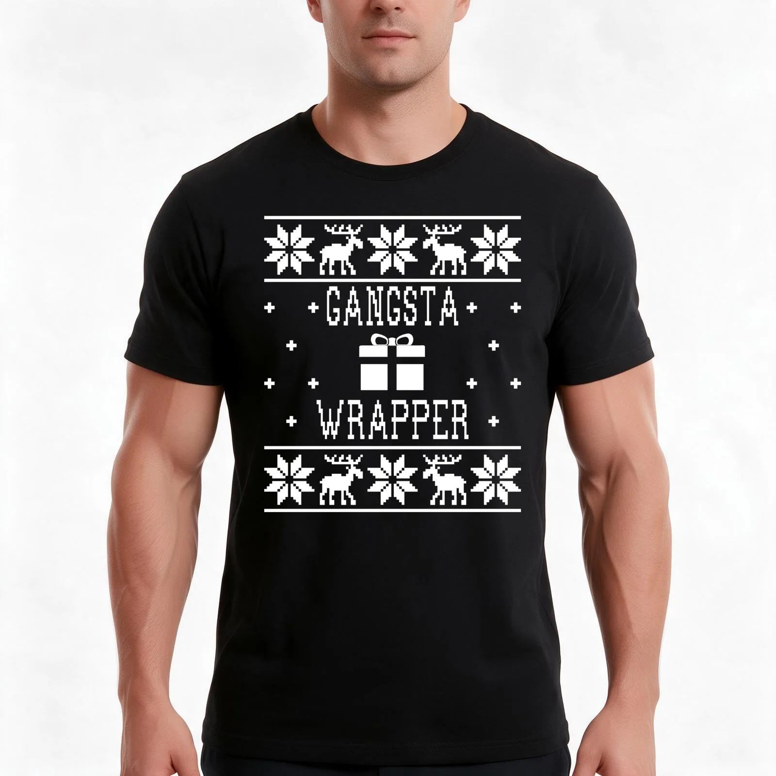 Gangsta Wrapper - Ugly Christmas Sweater T-Shirt, Summer Casual Cotton Tee, Oversized Streetwear Tops, Vintage Graphic Print