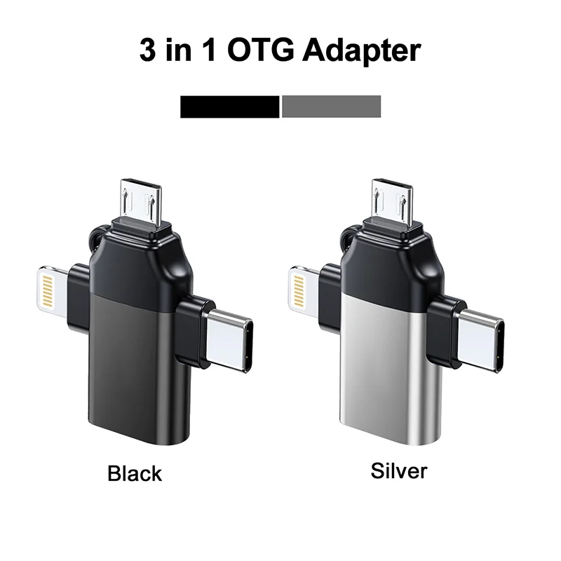 Adaptateur OTG pour IOS/Android, convertisseurs Lightning/Type C vers USB 3.0, 2 en 1/3 en 1