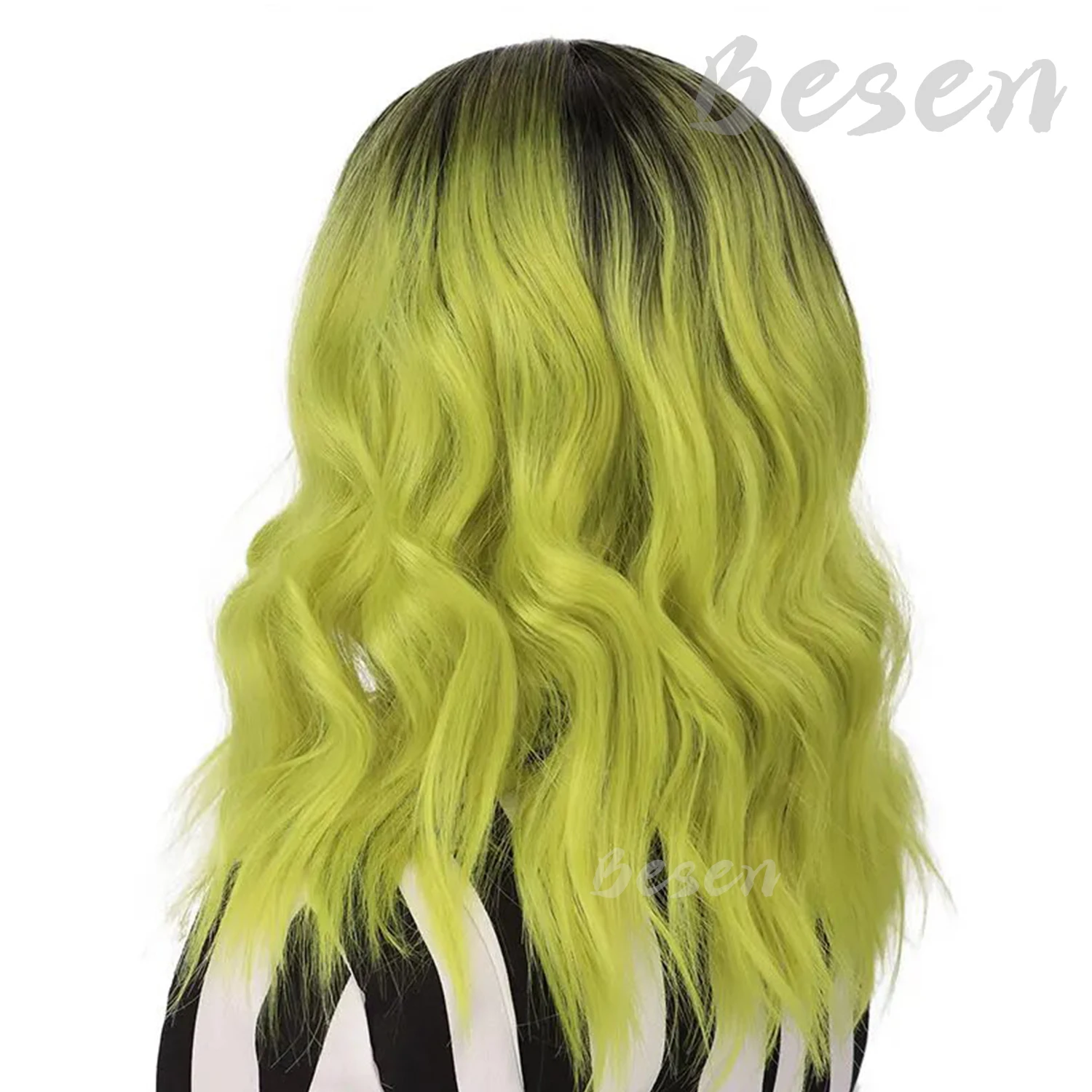 Synthetic Ombre Green Short Wigs Curly Bob Wig Ombre Color Wavy Hair Wigs Middle Part Women\'s Wigs Halloween Cosplay Costume Wig