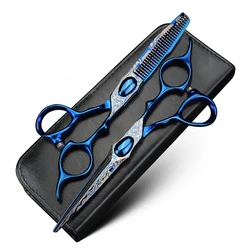 XUANTENG Blue Alien Design Hair Scissors 6-inch High Hardness Durable Sharp Cutting Scissors and Thinning Scissors
