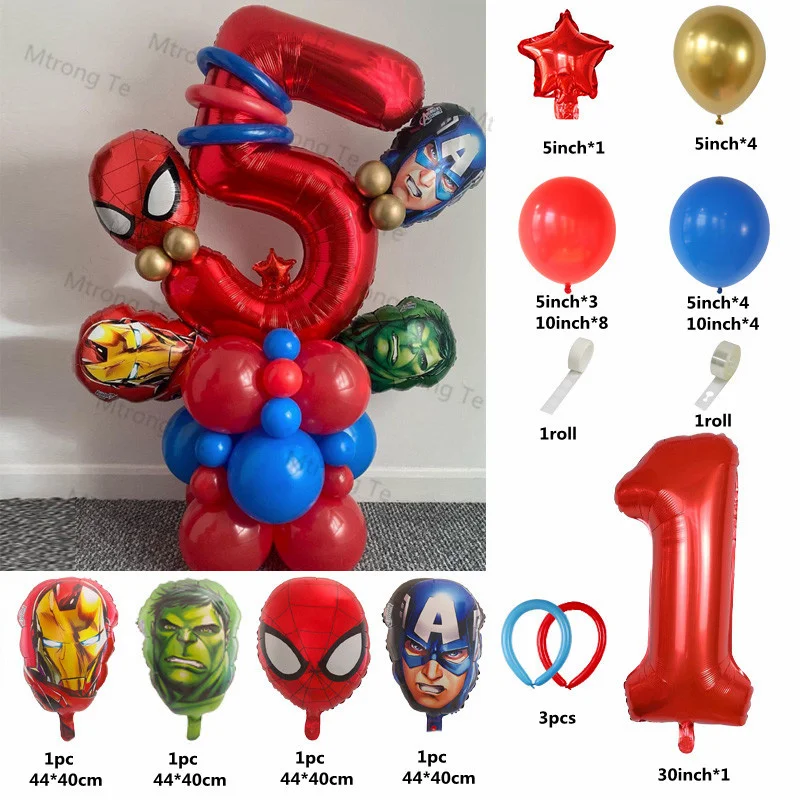 1set Super Hero Balloon Spiderman Aluminum Foil Balloons Kids Birthday Party Decoration Baby Shower Iron Man Air Globos Supplies