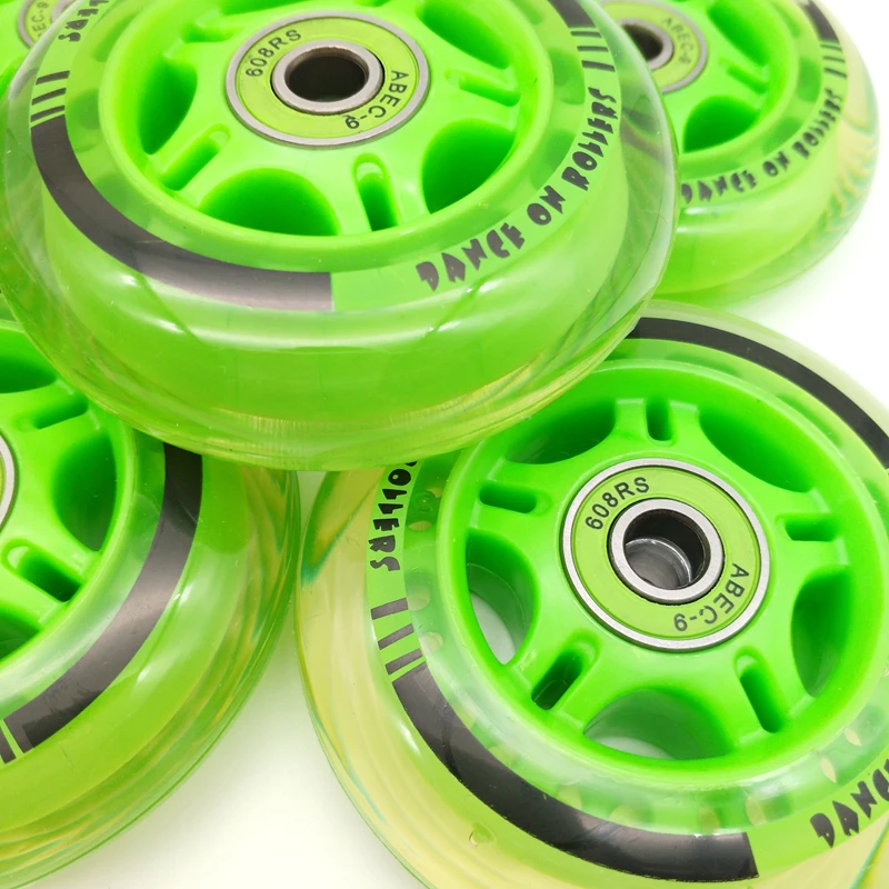 Livraison gratuite skate roue rouleau roue transparent vert 78 A roulement ABEC-9 8 pcs/lot