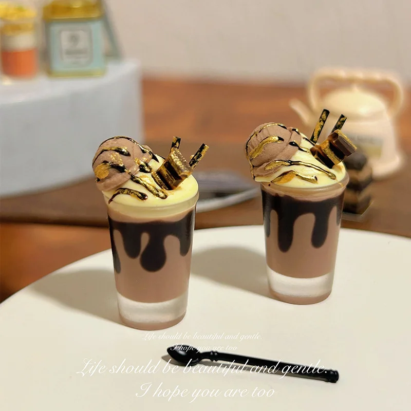 1Pcs Miniature Internet Celebrity Summer Drink Ornaments, Toy Models, Doll House Accessories, Mini Hazelnuts, Cocoa, Ice Mocha