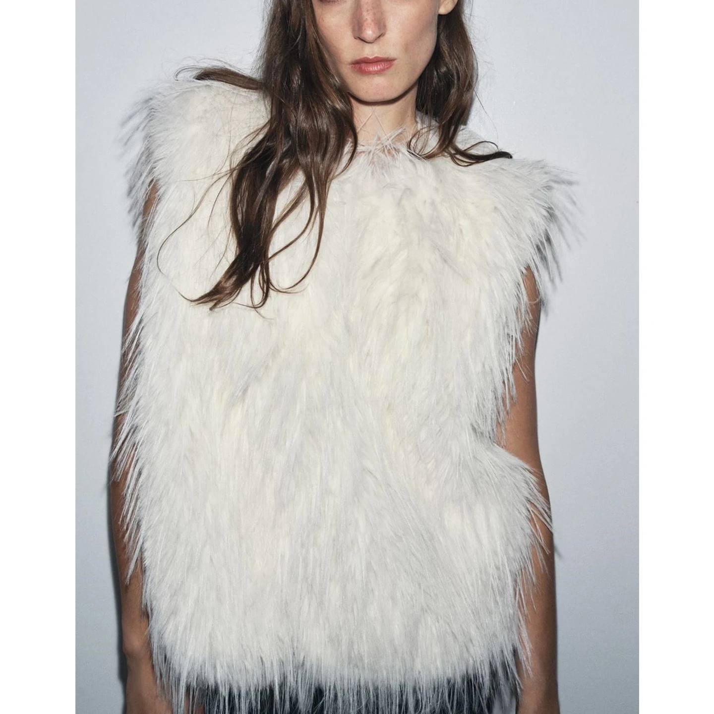 

Metal Hook round Ne Svel Artificial Fur Effect Vest Autumn New Women's Faion Commute Sle Pure Color Polyester Fiber