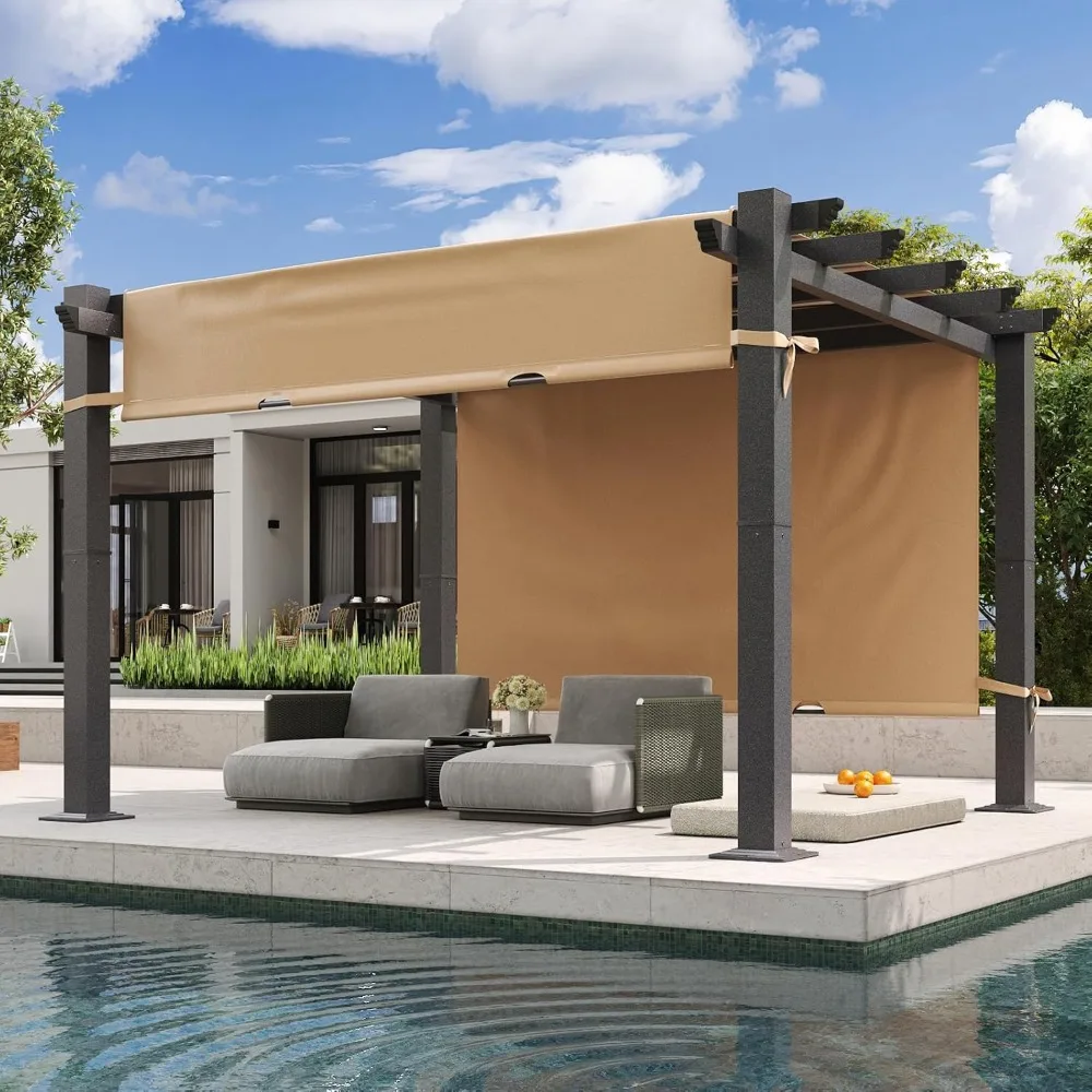 

10'x12' Outdoor Retractable Pergola with Adjustable Roof, Modern Metal Patio Aluminum Pergola with Sun Shade Canopy