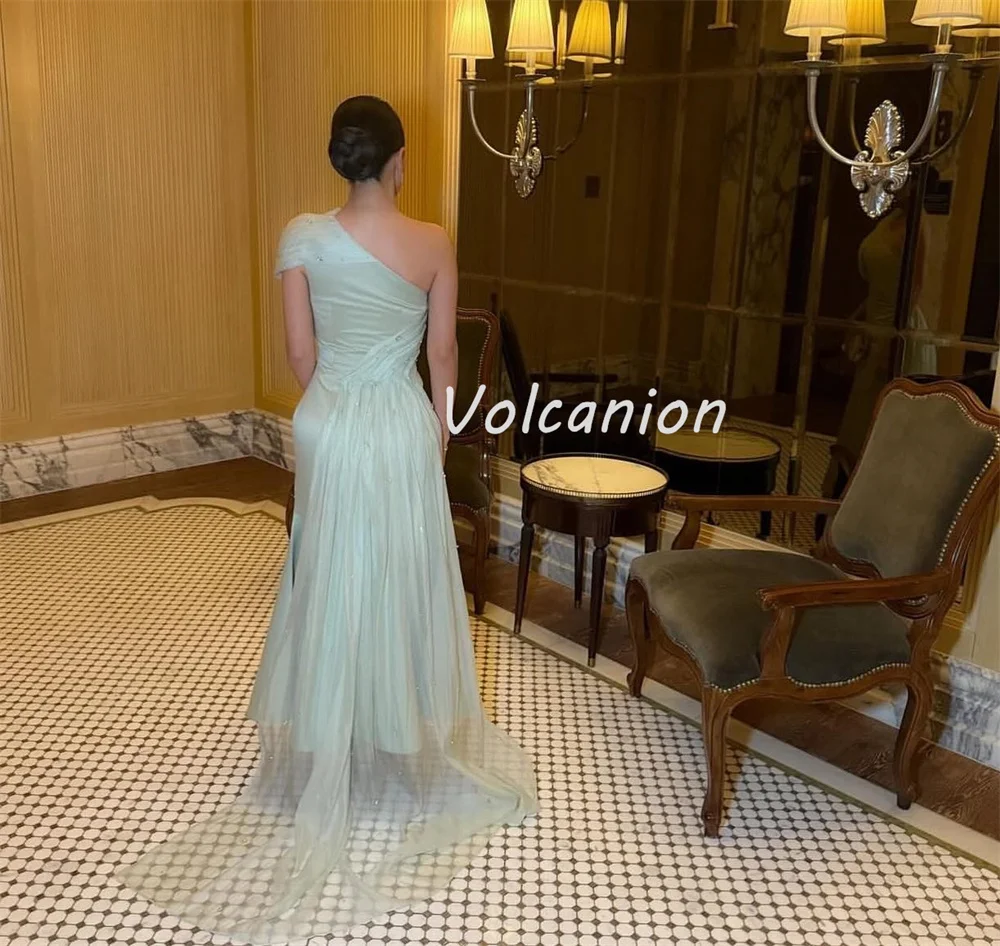 Aangepaste maten beschikbaar Prachtige charmeuse parel strass plooi zeemeermin one-shoulder lange jurken Op maat gemaakte gelegenheidsjurken