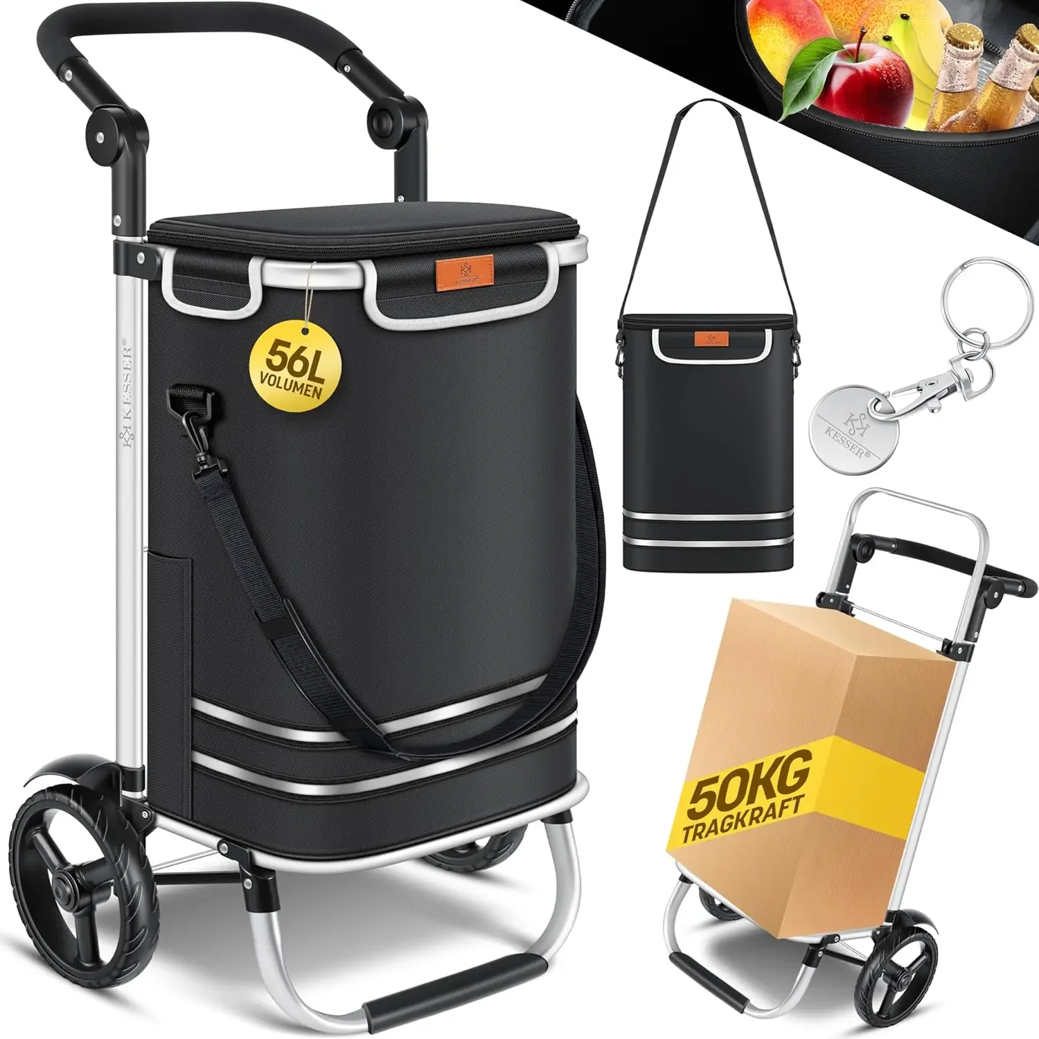 KESSER ®   Einkaufswagen-Foldingbar mit 56 l Fassungsvermögen und belastbar bis 50 kg |   3in1