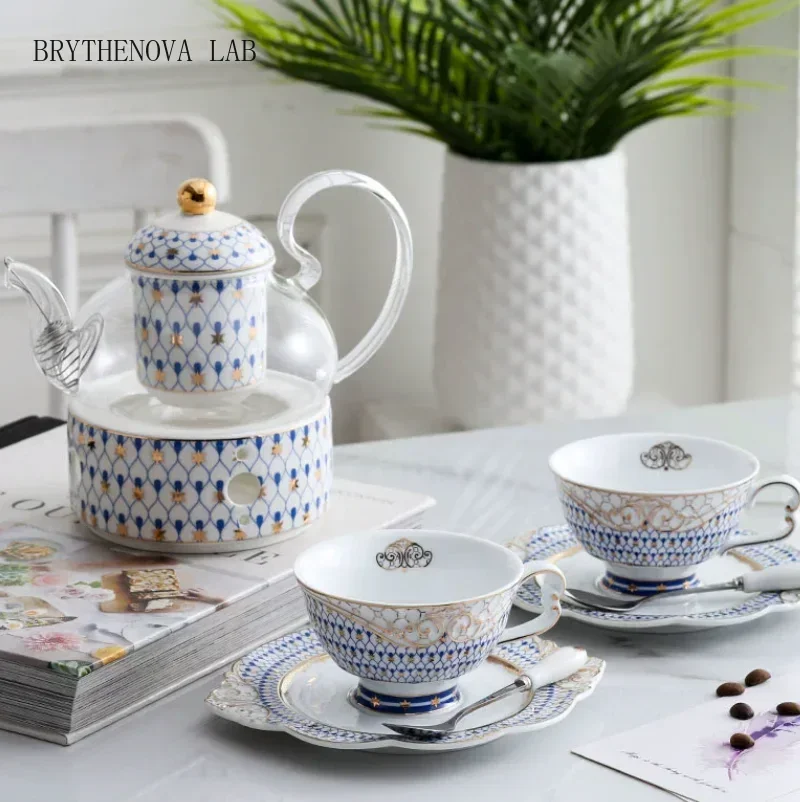 European Style Teapot Bone China Coffee Cup Saucer Set Hand-painted Ceramic Striped Teapot English Afternoon Tea Drinking Set