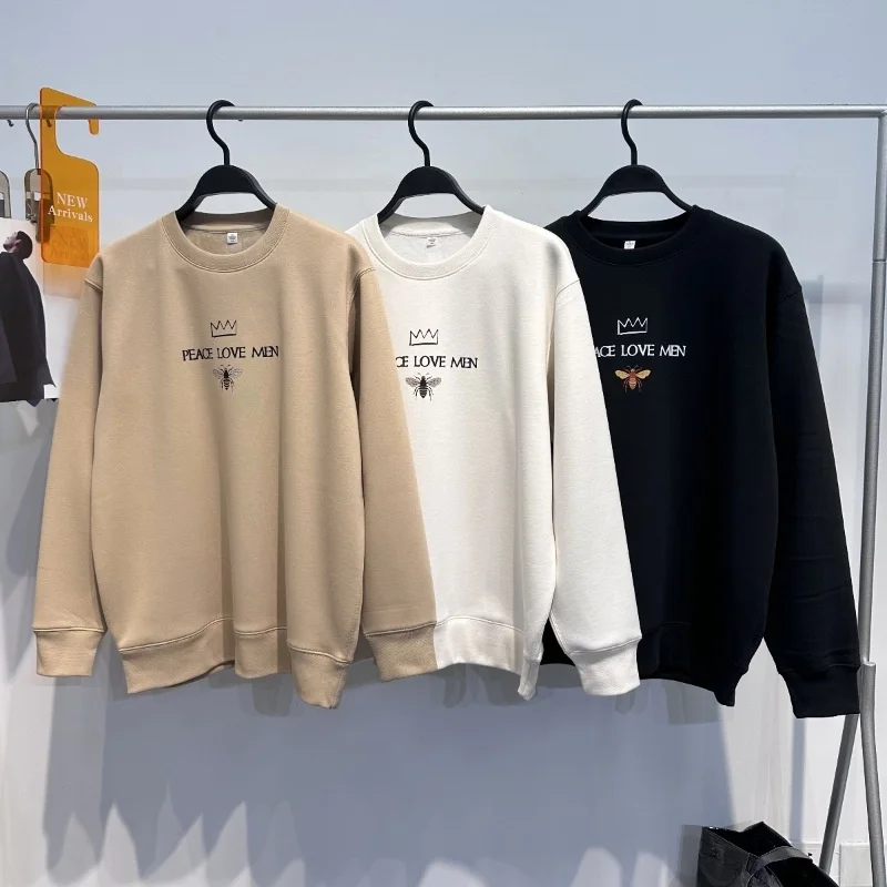 

Faionable Bee Print Fce Lined round Ne Sweatirt Casual Base Layer Top for Young Men Winter Season Comfortable Fit