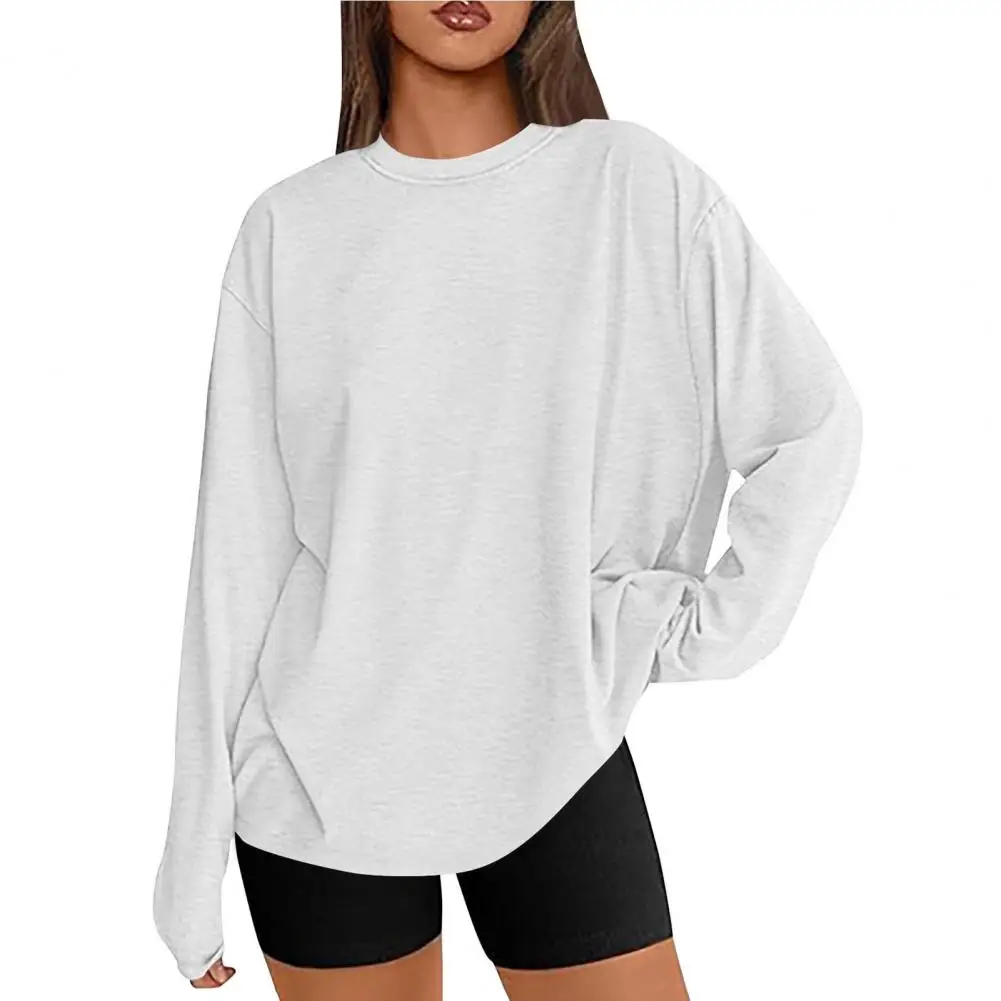 Skin-friendly Women Shirt Women Top Stylish Women's Round Neck Long Sleeve Pullover Tops for Wear Soft Stretchy Solid Color