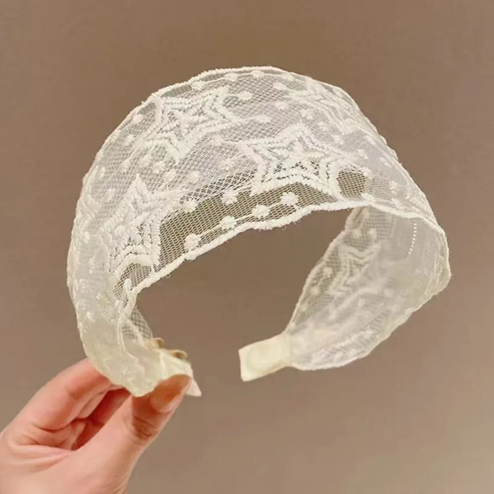 

All-match Korean Style Embroidery Lace Headband Bowknot Flower Bow Hair Band Hair Accessories Wide Edges Mesh Hair Hoop Birthday