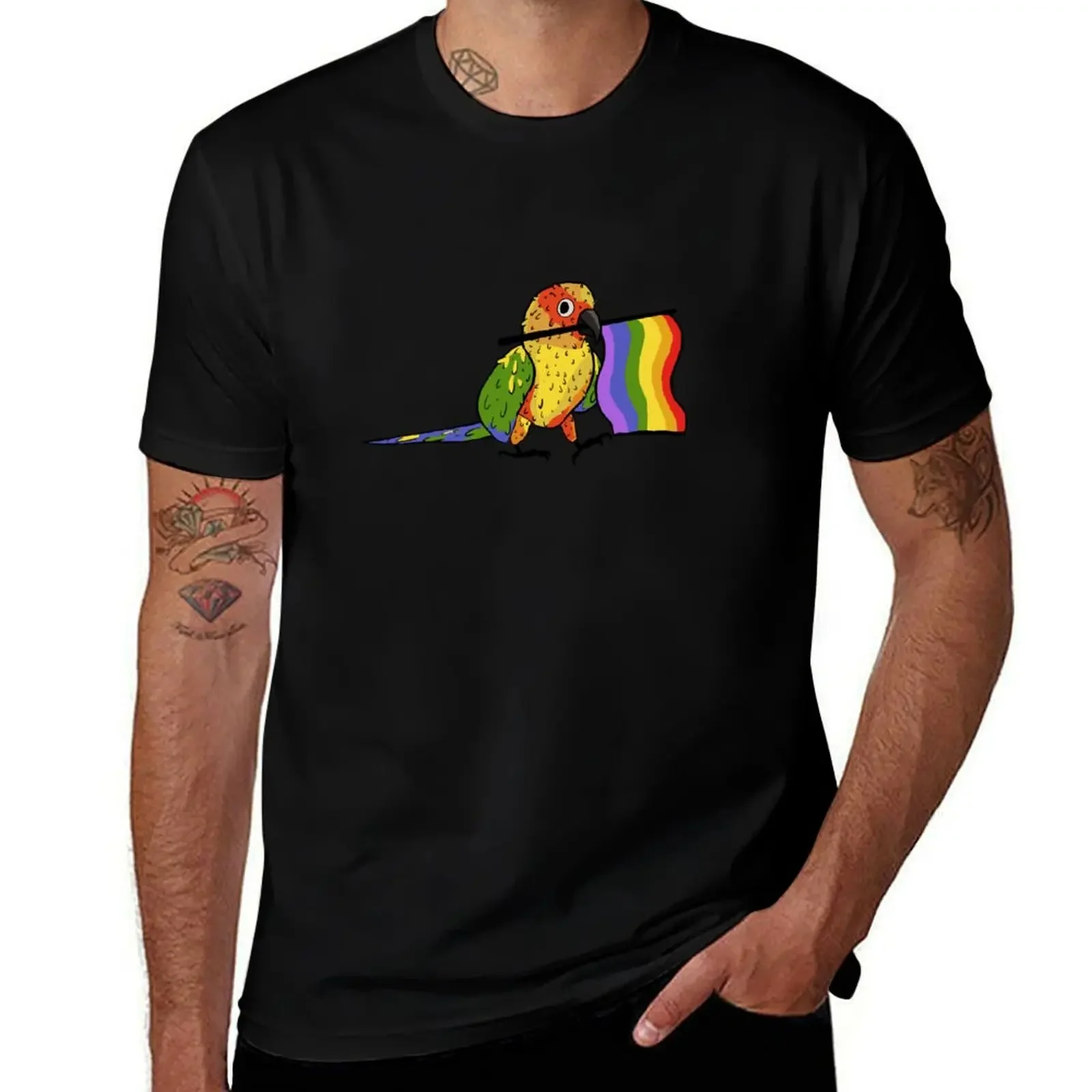 Pride parrots - LGBTQ+ sun conure T-Shirt hippie clothes anime tshirt mens plain t shirts