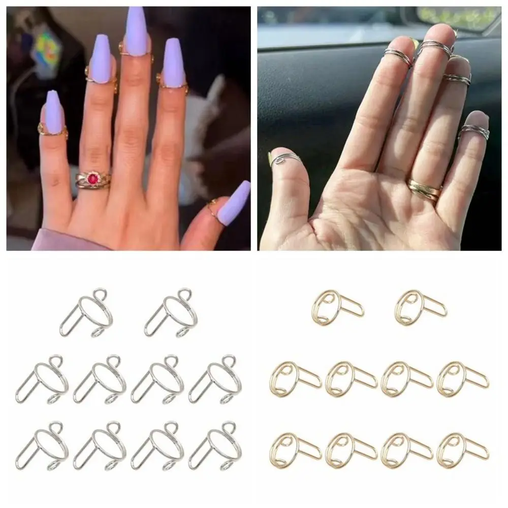 Reusable Nail Rings High Quality Causal Removable Phalanx Ring Nail Art Decoration Gold Color Fingertip Nail Rings Girls