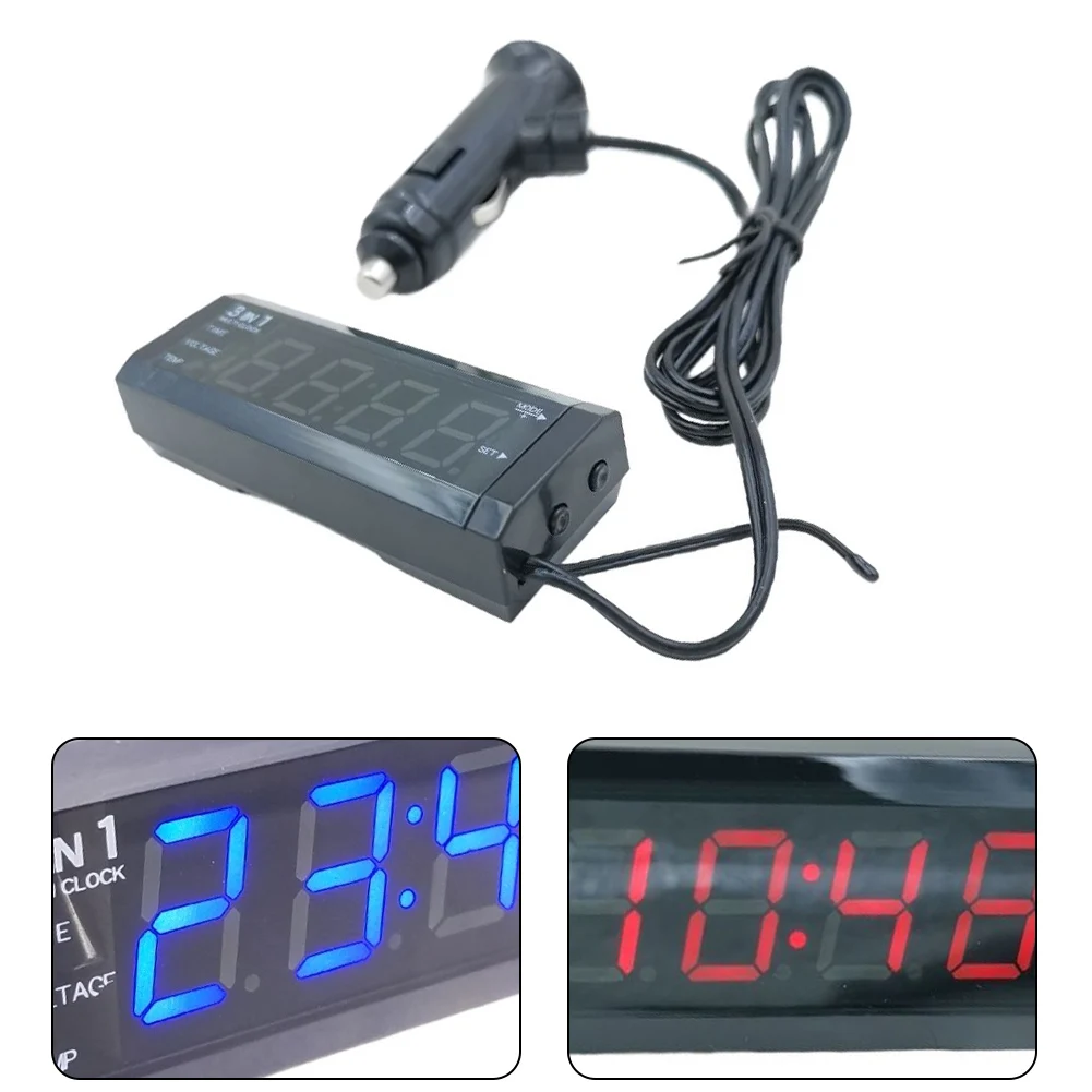 Car Voltmeter, Thermometer, Timer, 3-in-1 Multi-function Electronic Watch  For Test Measurement Tool Accessory