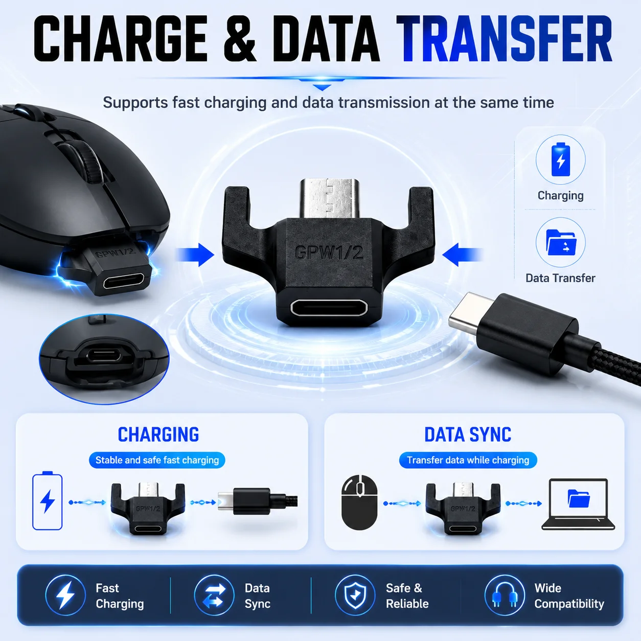 Micros USB To Type-C Conversion Adapters for G PRO WIRELESS/GProX Superlight/G703/G903 Professional Gaming Mouse Repair Part