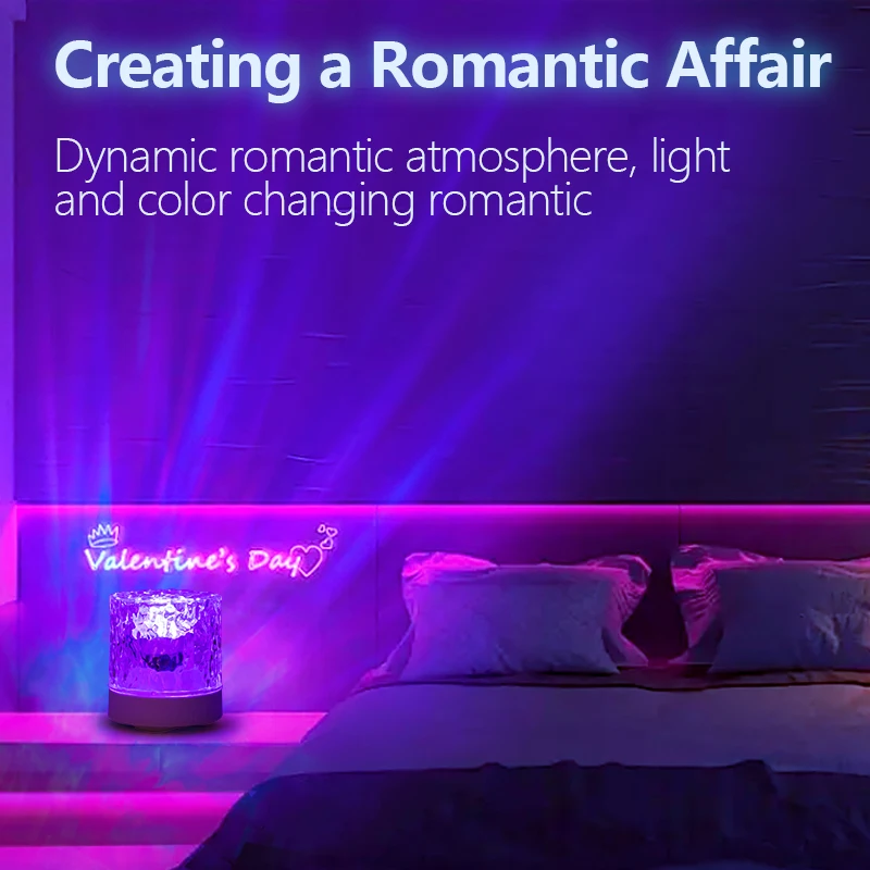 RGB Night Light Dynamic Water Ripple Ambiance Desk Lamp USB Rechargeable for Living Room Bedroom Bedside Gift Water Crystal Lamp