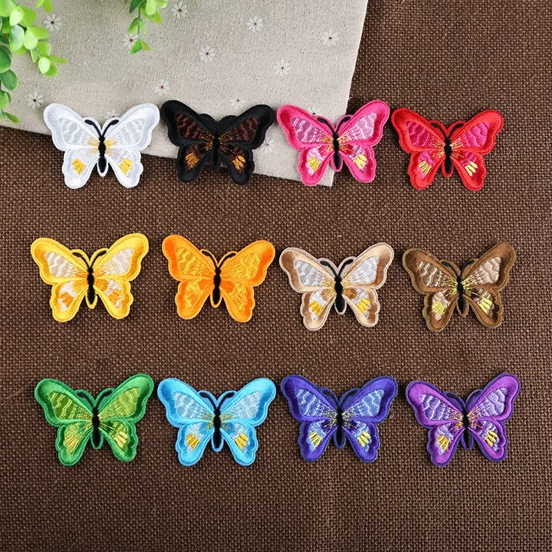 Cute Butterfly Needlework Fusible Patch Iron-On Thermal Stickers For Kids Clothes Stitch Stuff Embroidered Applications Sewing