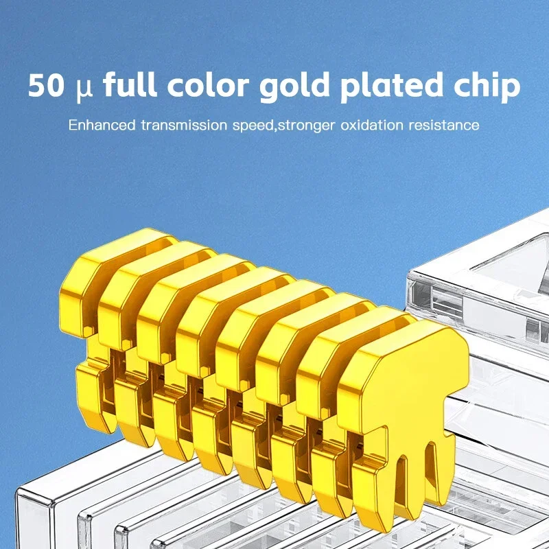 50pcs Network RJ45 Crystal Heads RJ45 Cat6 Connector Gold Plated Pass Through Ethernet Cables Unmodule Plug