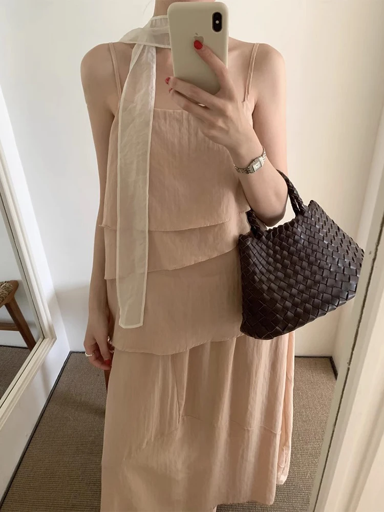 

Clothland Women Sweet Camis Skirt Suit Sleeveless Strap Shirt Elastic Waist Midi Skirts Summer Two Piece Set TA651