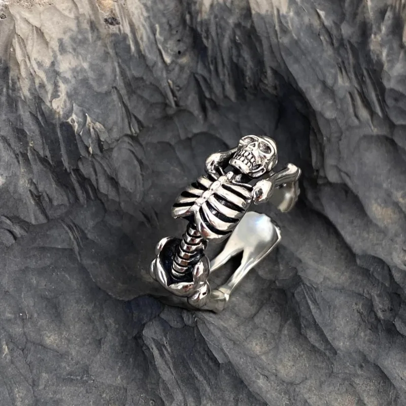 Unisex 925 Silver Skeleton Adjustable Ring
