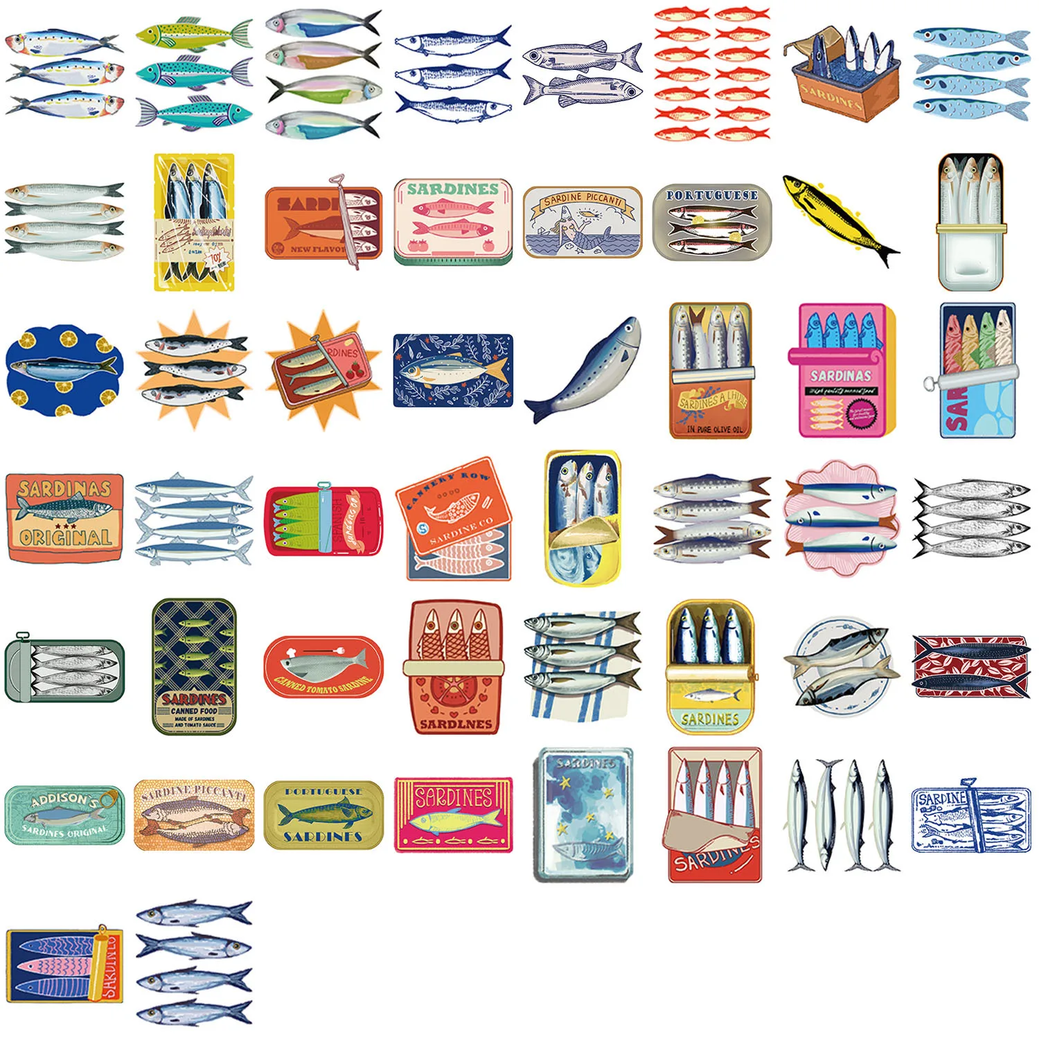 50/100 قطعة من ملصقات خربش السردين الكرتونية، شارات مقاومة للماء لأمتعة الجيتار والهاتف المحمول والقرطاسية #2