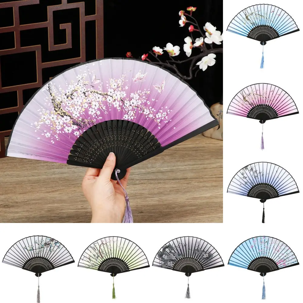 Craft Flower Pattern Desktop Ornaments Elegent Bamboo Folding Fan Dance Performance Props Chinese Style Painting Handheld Fan