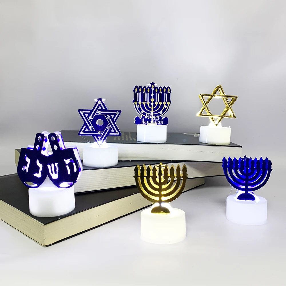 10pc Jewish Hanukkah Decor Led Candle Light Judaism Chanukah Art Night Light Battery Included