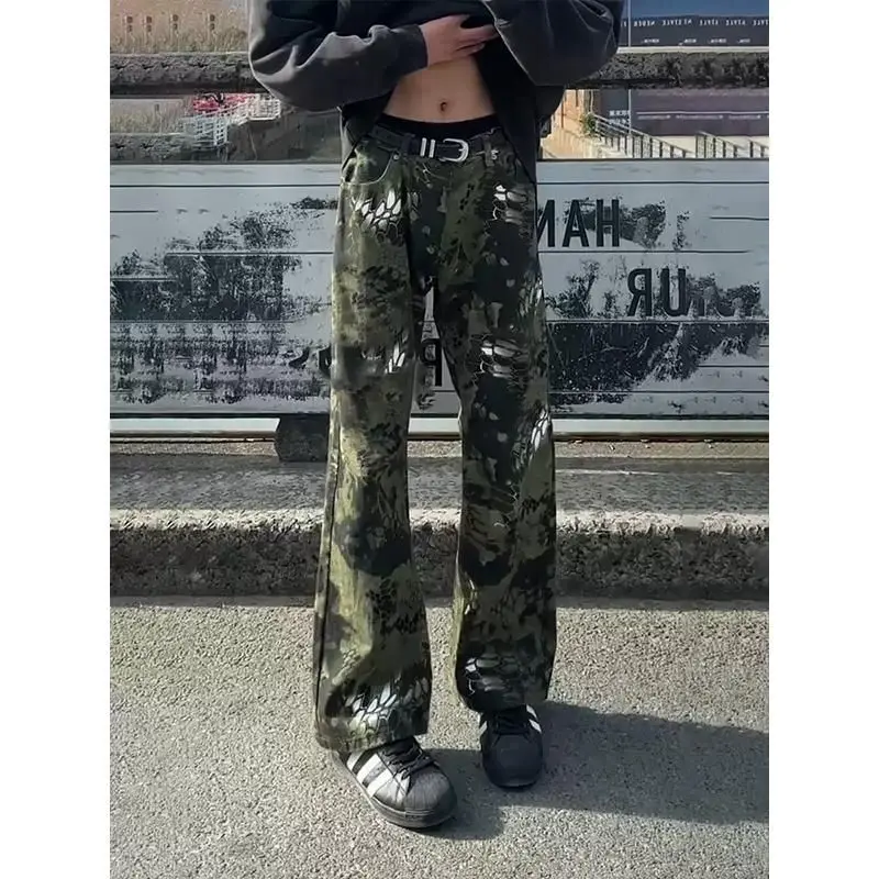 

Мужские джинсы в стиле ретро, камуфляжный принт под змеиную кожу, прямой крой, удлиненные, весенние, свободного кроя, в американском стиле, повседневные, из денима