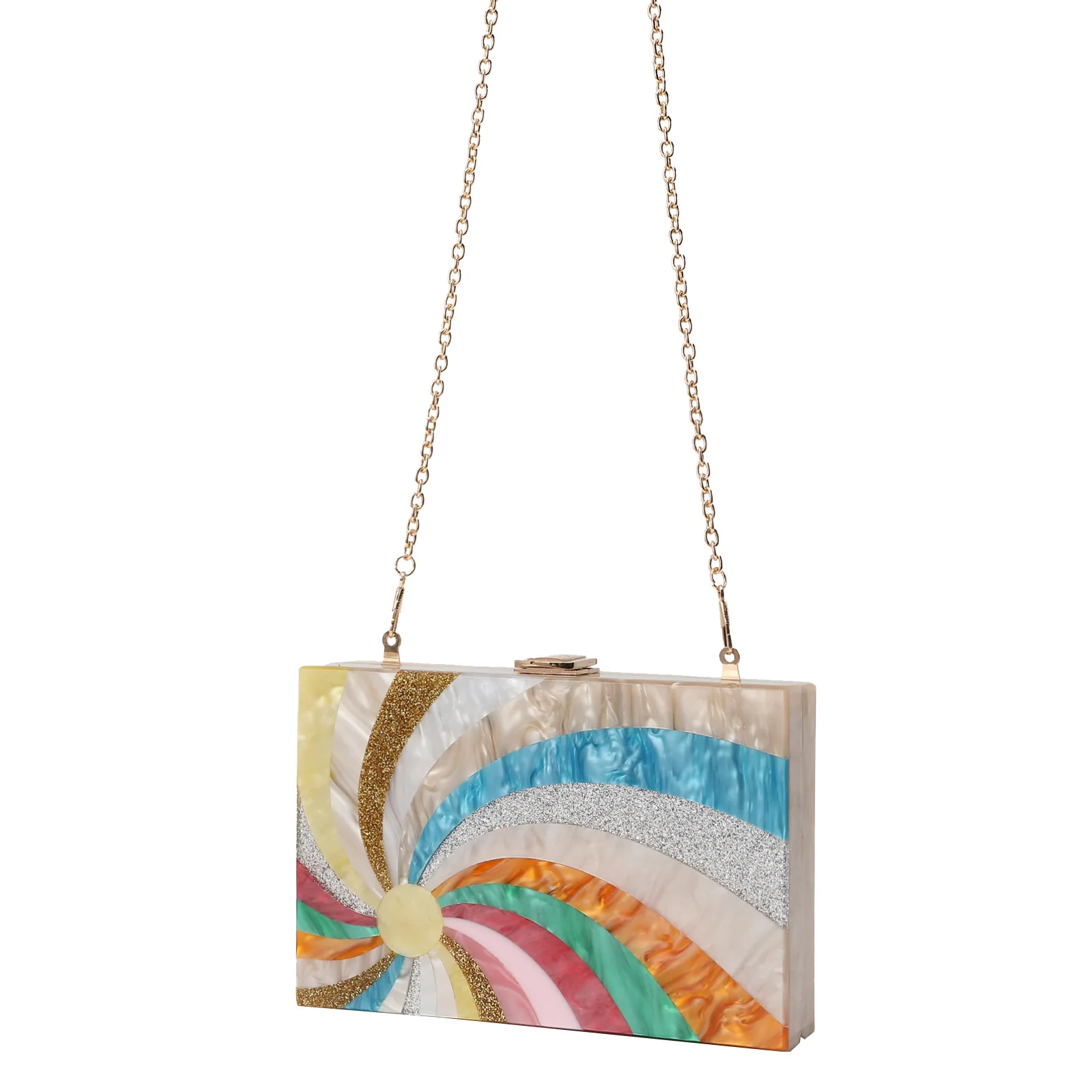 

Модная акриловая сумка для ужина Rainbow Spin, разноцветный клатч для свадебной вечеринки, женская сумка на цепочке Bolso Diseñador De Lujo