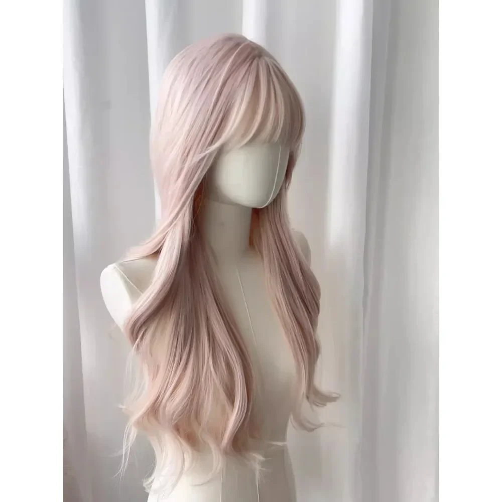 Ashely Baby Pink Wig with Bangs Long Wavy Hair Lolita Wig for Women 24inch Natural Daily Use Cosplay Wave Headband Wigs 가발