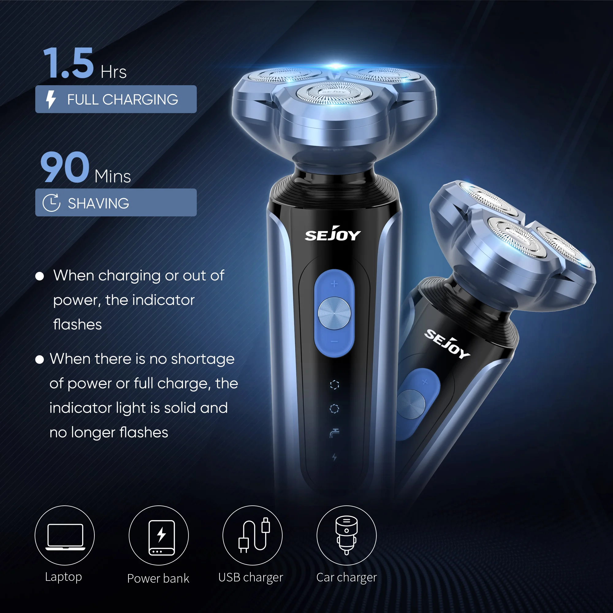 SEJOY طقم ماكينة حلاقة كهربائية دوارة قابلة للشحن متعددة الوظائف ماكينة حلاقة اللحية والأنف ماكينة تشذيب شعر ثلاثة رؤوس عائمة