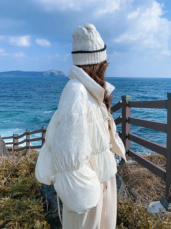   Manteau d'hiver décontracté ample en duvet de plumes blanc chaud pour femme, en velours, avec doublure en fourrure