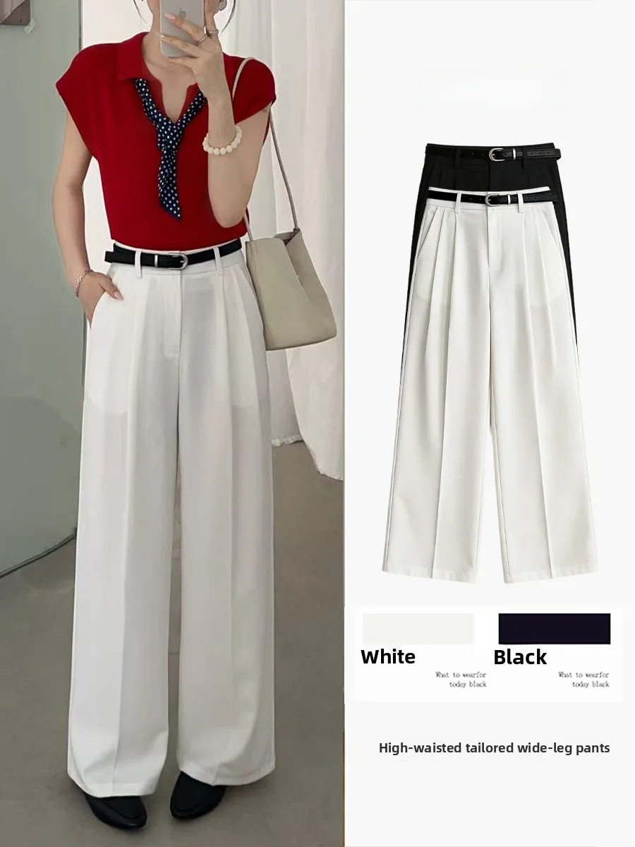 

White Wide Leg Pants Women's Summer High Waist Loose Casual Commute Straight Leg Suit Long Trousers Casual Pants