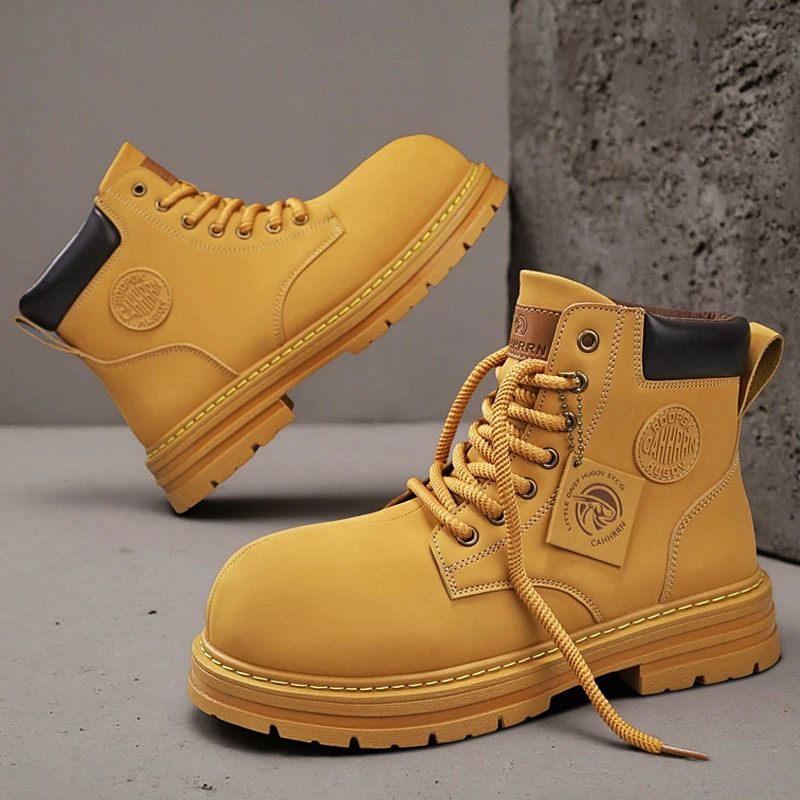 

High Top Men Boots Ankle Winter Leather Shoes Autumn Outdoor Hiking Boots Sneakers Hombres Handmade Botas Footwear Anti Slip