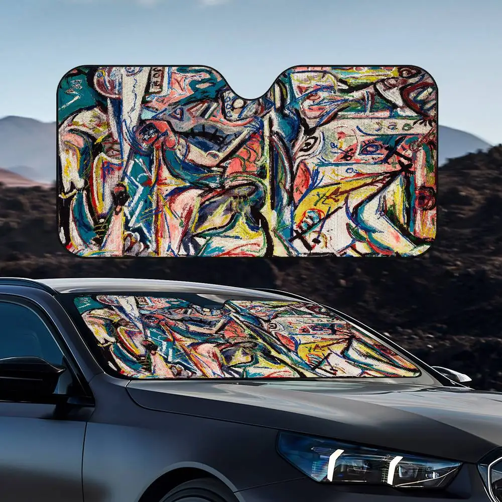 

Jackson Pollock Sun Visor Foldable Universal Car Windshield Sun Shade UVProtection Heat Insulation Foldable Cover