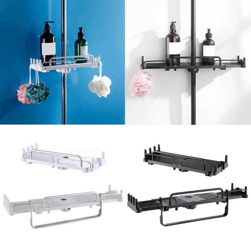 2Set Telescopic Shower Rod Hanger Organizers Soap Tray No Punching Shower Shelf Retractable Bathroom Shelf Shower Rack