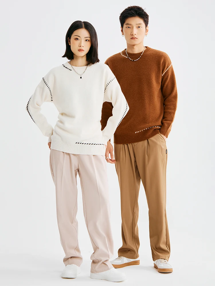 New Couple Comfortable Sweater Autumn Winter Men's Women's Knitwear 100% Merino Wool O-Neck Pullover Casual Warm Tops Clothing