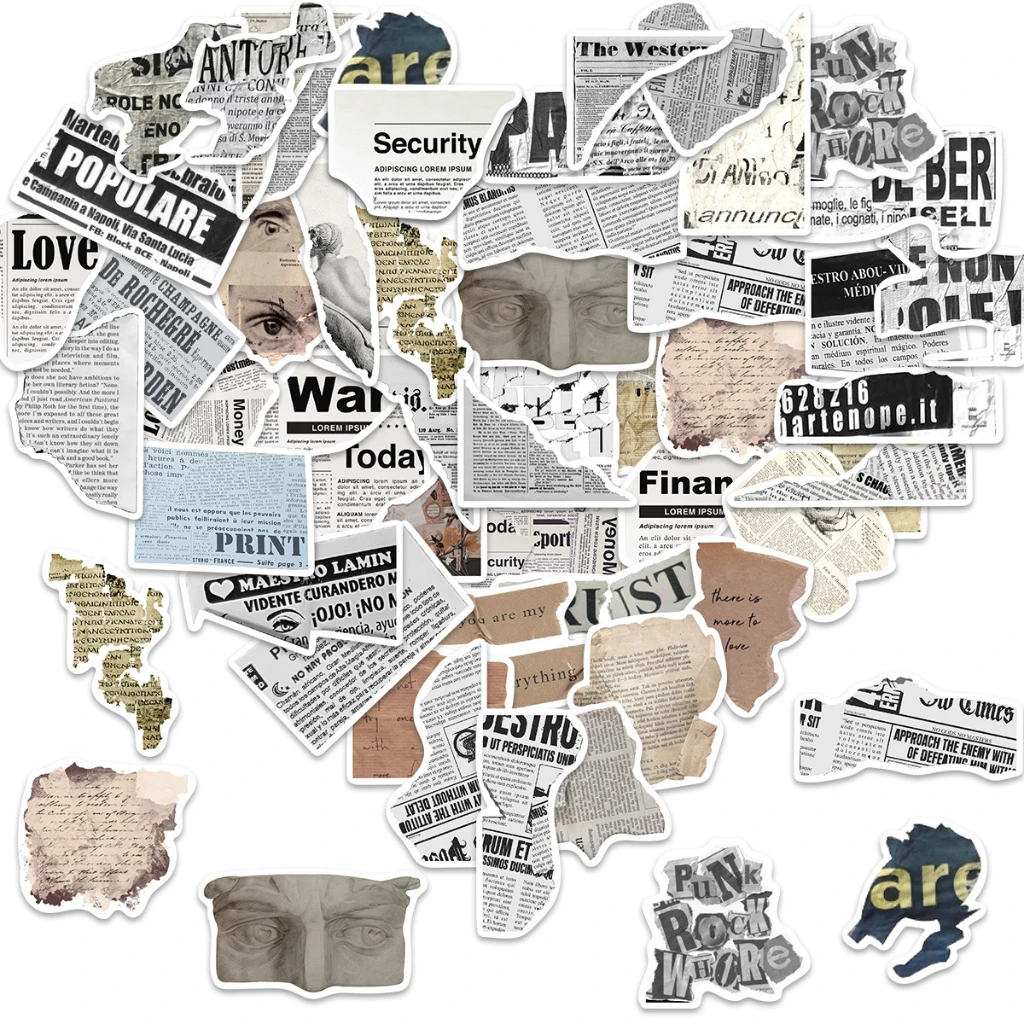 

52PCS INS Wind Fragment Newspaper Graffiti Stickers For Helmet Laptop Decal BulingBulingStickers Store