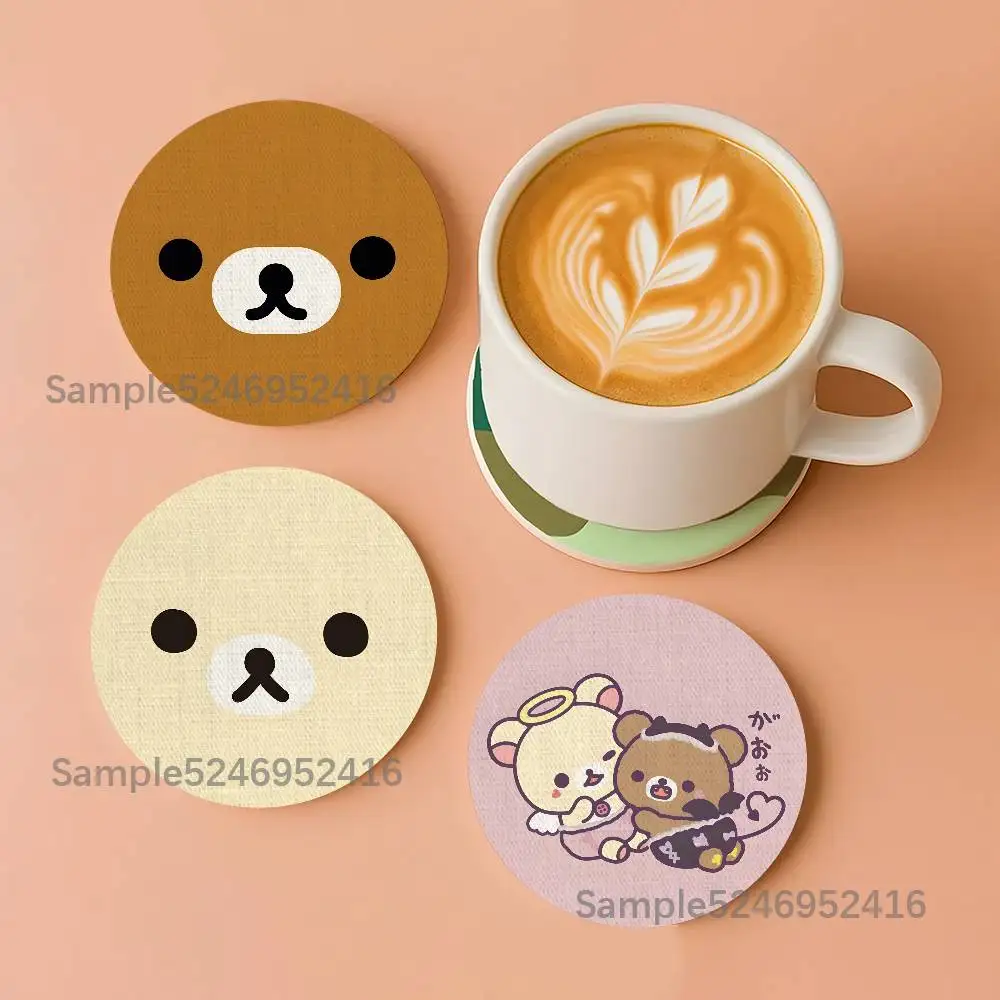 

R-RilakkumaS Cute Round Wooden Coasters For Design Suitable for Drinks Tea,Coffee Home Perfect Gift Holidays