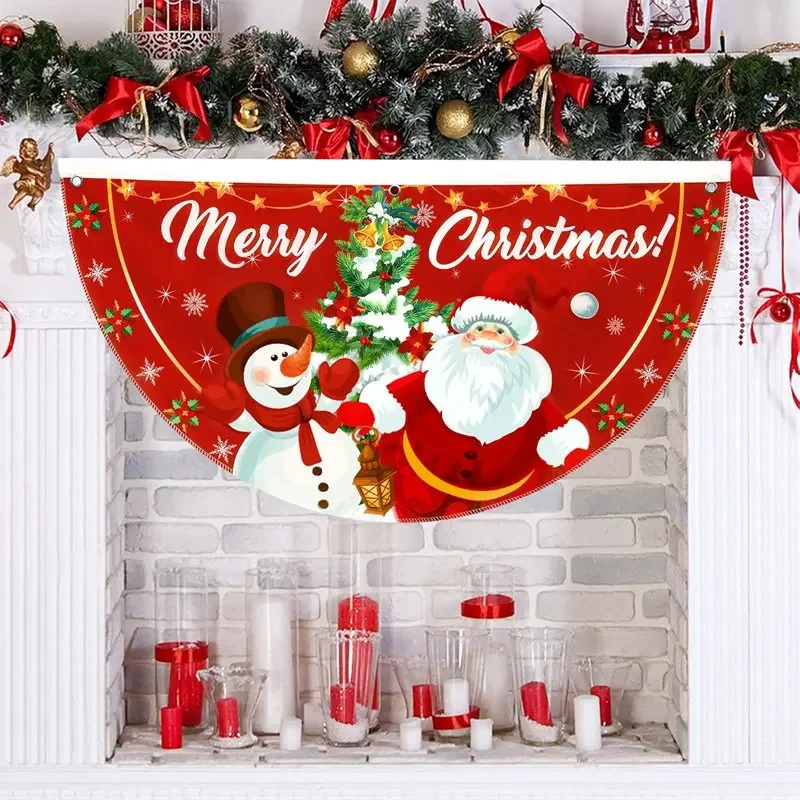 Christmas Fan-shaped Flag Outdoor Banner Christmas Decorations for Home 2024 Xmas Bunting Flag Navidad Natal Gifts New Year 2025