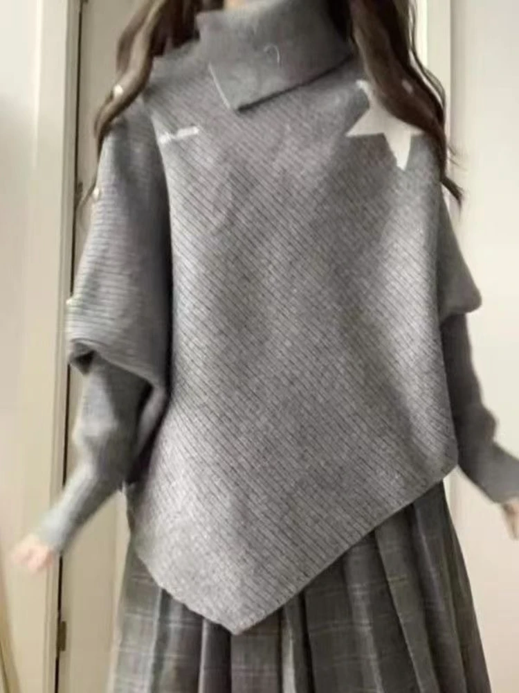 Y2k Korean Turtleneck Batwing Sleeve Vintage Sweaters 2000s Pure Color Subculture Casual Long Sleeve Pullovers Sweaters Chic