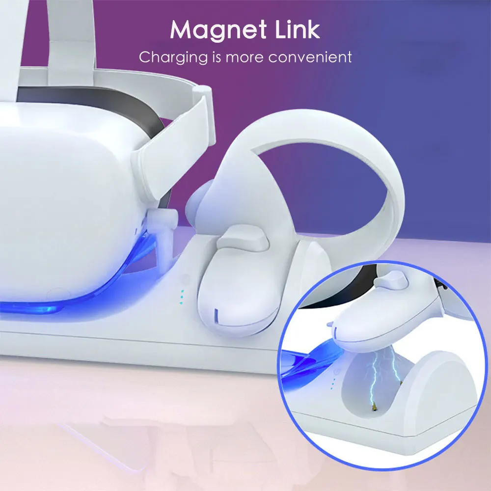 قاعدة شحن لجهاز تحكم سماعة رأس ميتا كويست 2 VR ، محطة شاحن مع بطاريتين قابلة لإعادة الشحن ، ملحقات محول الطاقة